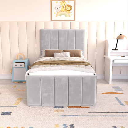 Lisbon Kids Upholstered Bed - Silver Plush Velvet