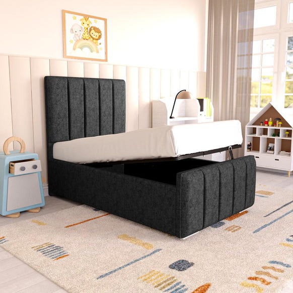 Lisbon Kids Upholstered Ottoman Bed - Black Chenille