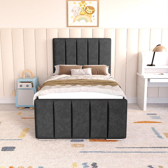 Lisbon Kids Upholstered Ottoman Bed - Black Chenille