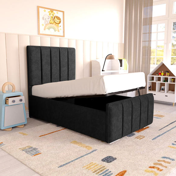 Lisbon Kids Upholstered Ottoman Bed - Black Naples