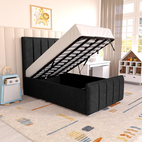Lisbon Kids Upholstered Ottoman Bed - Black Naples