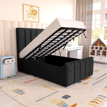Lisbon Kids Upholstered Ottoman Bed - Black Naples