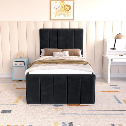 Lisbon Kids Upholstered Ottoman Bed - Black Plush Velvet