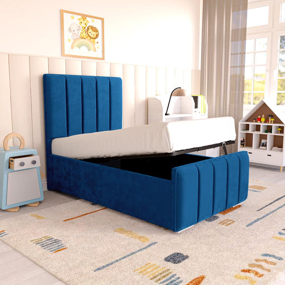 Lisbon Kids Upholstered Ottoman Bed - Blue Plush Velvet