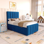 Lisbon Kids Upholstered Ottoman Bed - Blue Plush Velvet