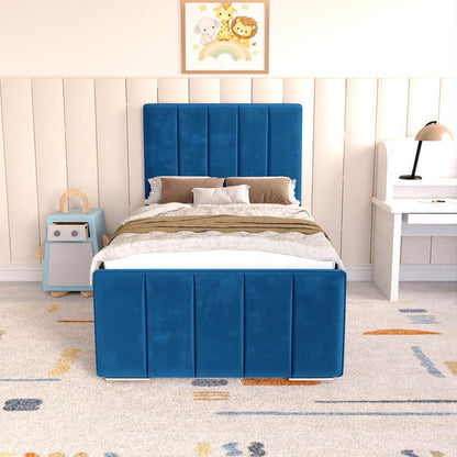 Lisbon Kids Upholstered Ottoman Bed - Blue Plush Velvet