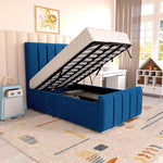Lisbon Kids Upholstered Ottoman Bed - Blue Plush Velvet