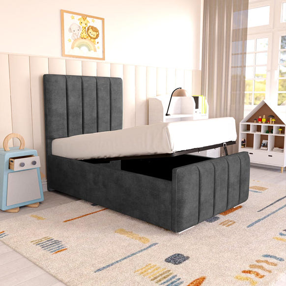 Lisbon Kids Upholstered Ottoman Bed - Charcoal Coniston