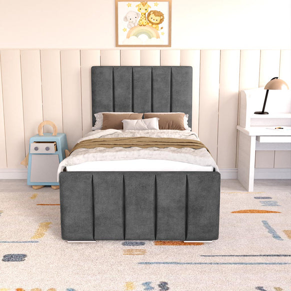 Lisbon Kids Upholstered Ottoman Bed - Charcoal Coniston