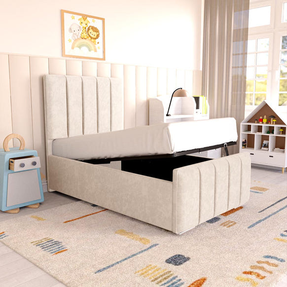 Lisbon Kids Upholstered Ottoman Bed - Cream Naples