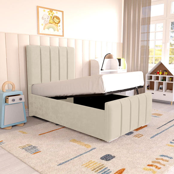 Lisbon Kids Upholstered Ottoman Bed - Cream Plush Velvet