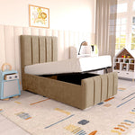 Lisbon Kids Upholstered Ottoman Bed - Mink Plush Velvet