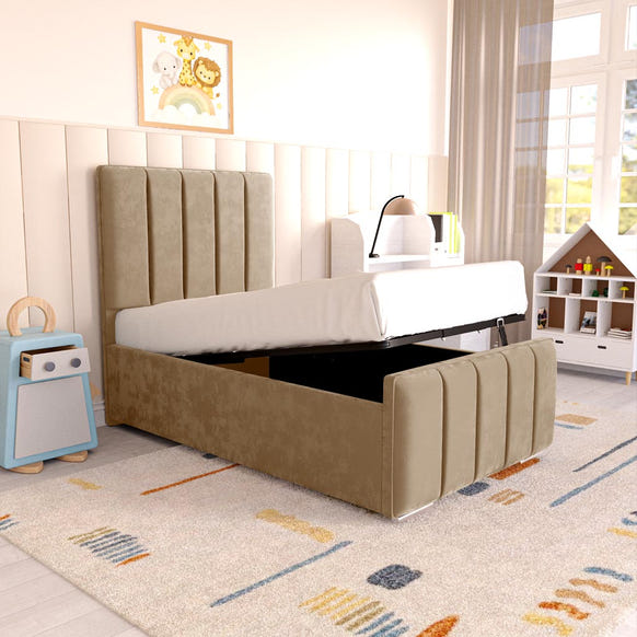 Lisbon Kids Upholstered Ottoman Bed - Mink Plush Velvet
