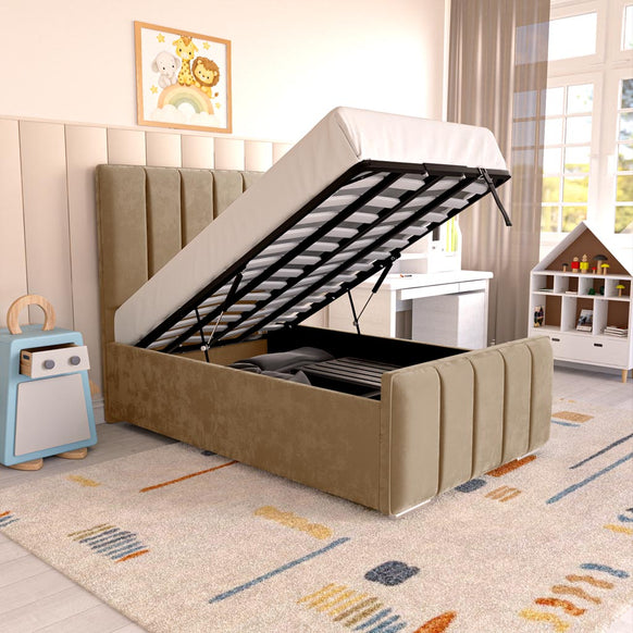 Lisbon Kids Upholstered Ottoman Bed - Mink Plush Velvet