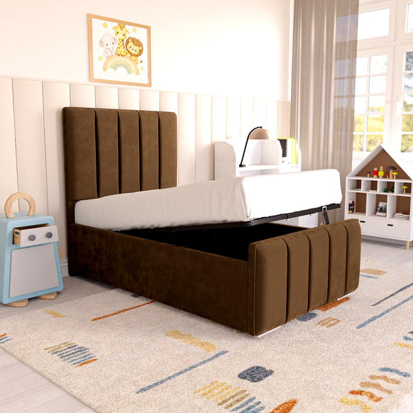 Lisbon Kids Upholstered Ottoman Bed - Mocca Plush Velvet