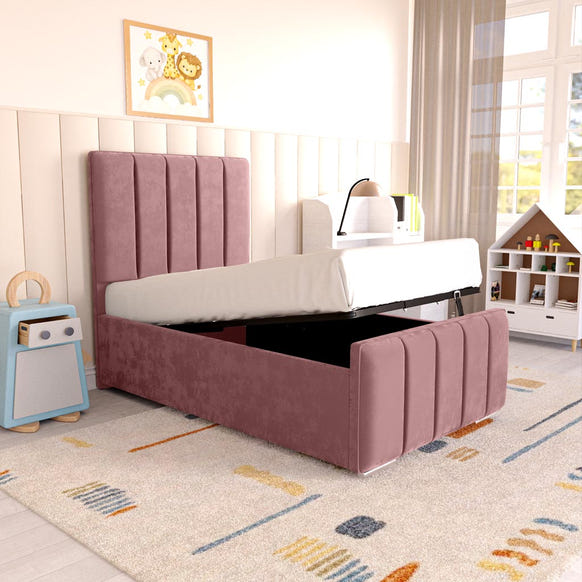 Lisbon Kids Upholstered Ottoman Bed - Pink Plush Velvet