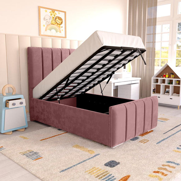 Lisbon Kids Upholstered Ottoman Bed - Pink Plush Velvet