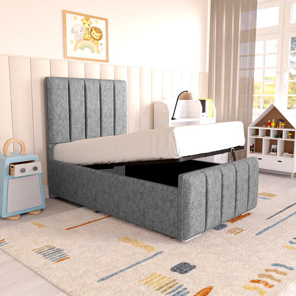 Lisbon Kids Upholstered Ottoman Bed - Silver Chenille