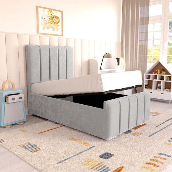 Lisbon Kids Upholstered Ottoman Bed - Silver Plush Velvet