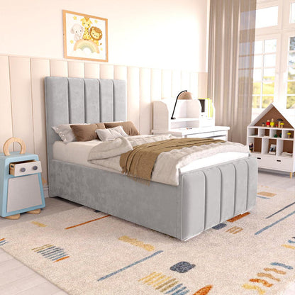 Lisbon Kids Upholstered Ottoman Bed - Silver Plush Velvet