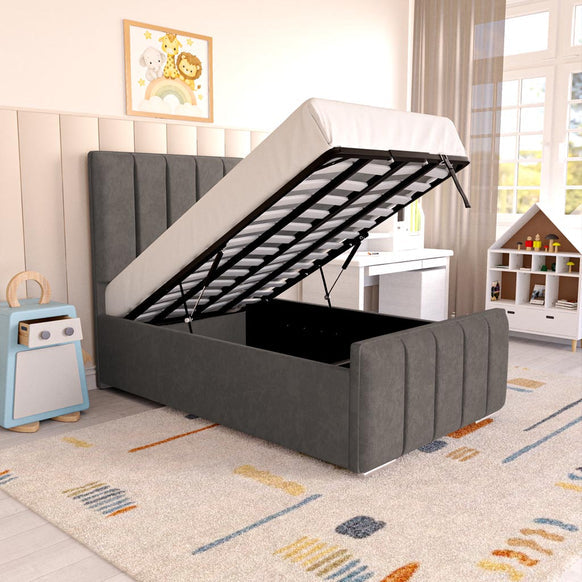 Lisbon Kids Upholstered Ottoman Bed - Slate Grey Naples