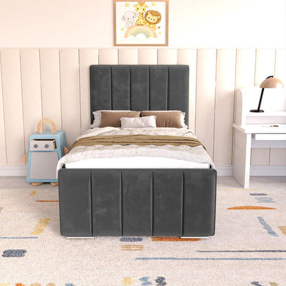 Lisbon Kids Upholstered Ottoman Bed - Steel Plush Velvet