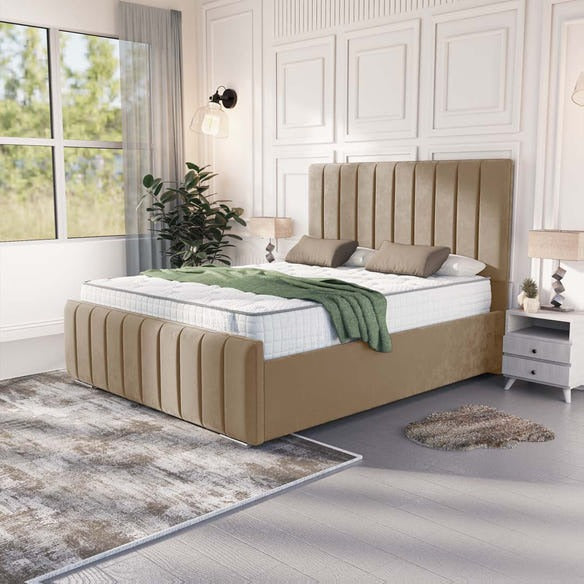 Lisbon Upholstered Bed - Mink Plush Velvet
