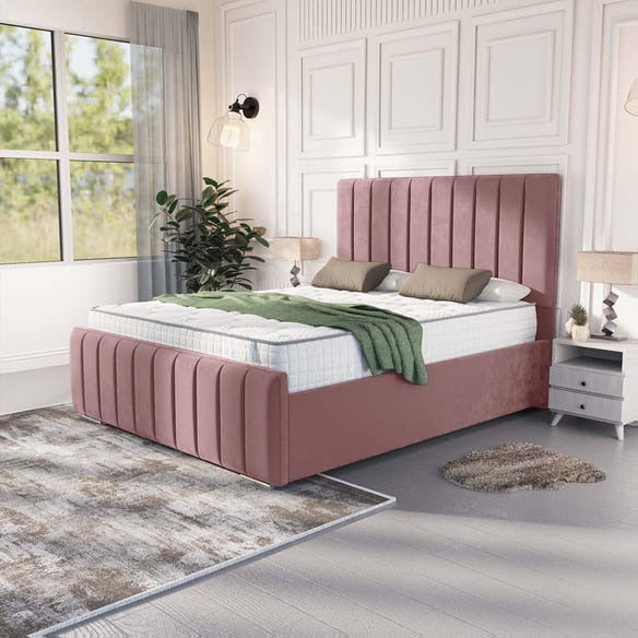 Lisbon Upholstered Bed - Pink Plush Velvet