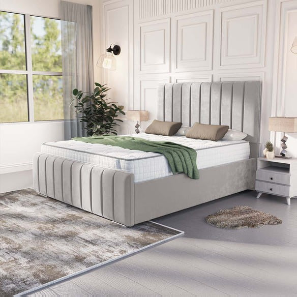 Lisbon Upholstered Bed - Silver Plush Velvet