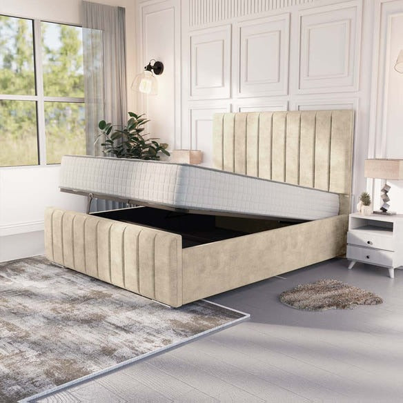 Lisbon Upholstered Ottoman Bed - Almond Coniston