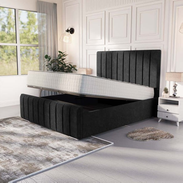 Lisbon Upholstered Ottoman Bed - Black Naples