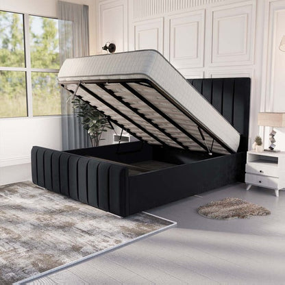 Lisbon Upholstered Ottoman Bed - Black Plush Velvet