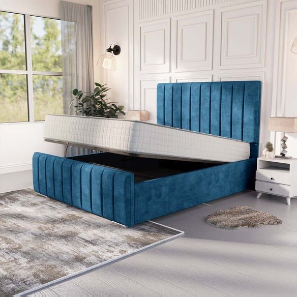 Lisbon Upholstered Ottoman Bed - Blue Coniston