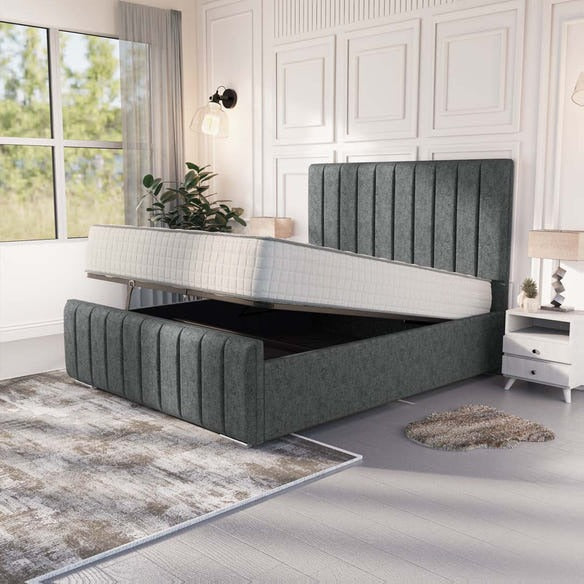 Lisbon Upholstered Ottoman Bed - Charcoal Chenille