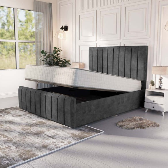 Lisbon Upholstered Ottoman Bed - Charcoal Coniston