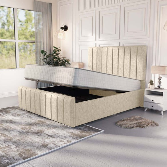 Lisbon Upholstered Ottoman Bed - Cream Chenille