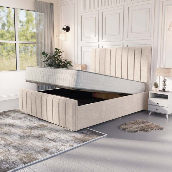 Lisbon Upholstered Ottoman Bed - Cream Naples
