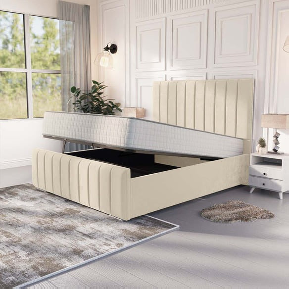 Lisbon Upholstered Ottoman Bed - Cream Plush Velvet