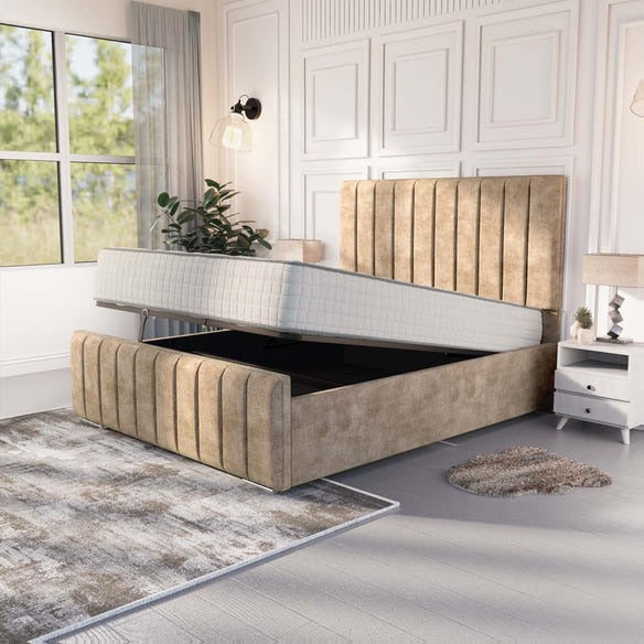Lisbon Upholstered Ottoman Bed - Mink Coniston