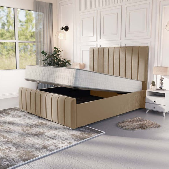 Lisbon Upholstered Ottoman Bed - Mink Plush Velvet