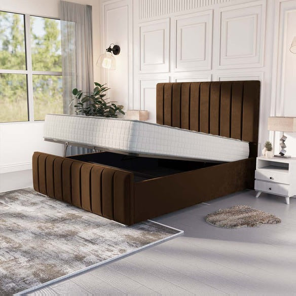 Lisbon Upholstered Ottoman Bed - Mocca Plush Velvet