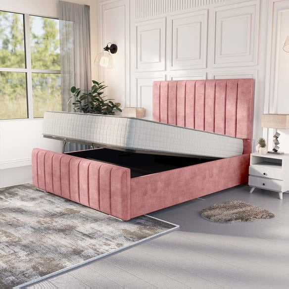 Lisbon Upholstered Ottoman Bed - Pink Coniston