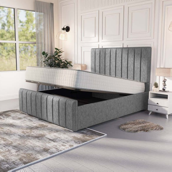 Lisbon Upholstered Ottoman Bed - Silver Chenille
