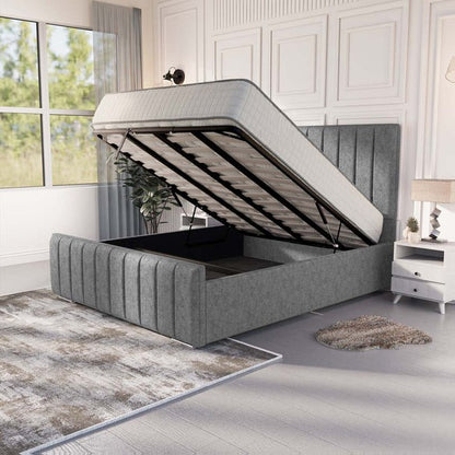 Lisbon Upholstered Ottoman Bed - Silver Chenille