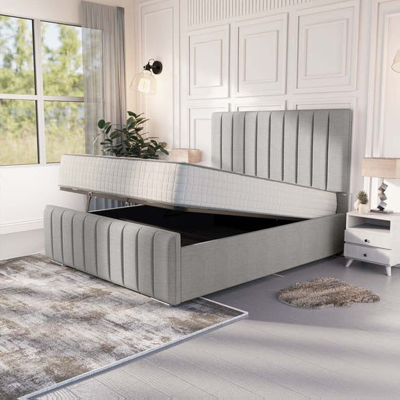 Lisbon Upholstered Ottoman Bed - Silver Linoso