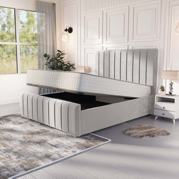 Lisbon Upholstered Ottoman Bed - Silver Plush Velvet