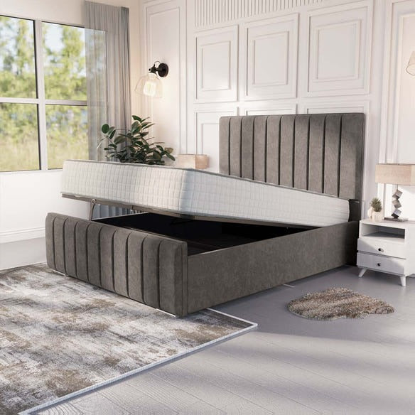 Lisbon Upholstered Ottoman Bed - Slate Grey Naples