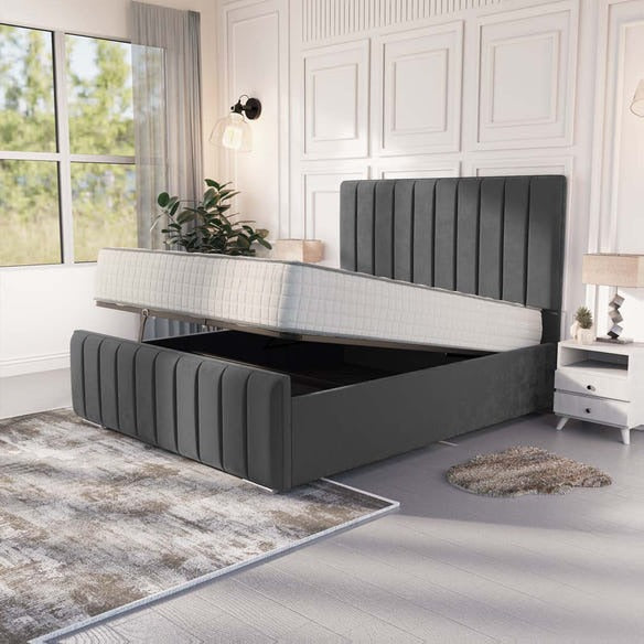 Lisbon Upholstered Ottoman Bed - Steel Plush Velvet