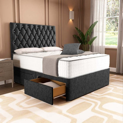 London Chesterfield Divan Bed - Black Chenille