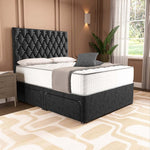 London Chesterfield Divan Bed - Black Chenille